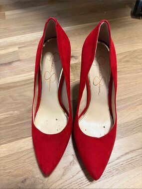 Jessica Simpson Red Suede Pointed Toe Pumps